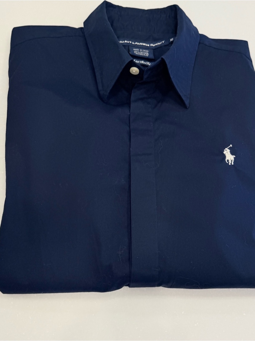 Ralph Lauren Sport Women’s Navy Blue Button Down Short S/S Pony Logo Sz 10 EUC - Picture 9 of 10